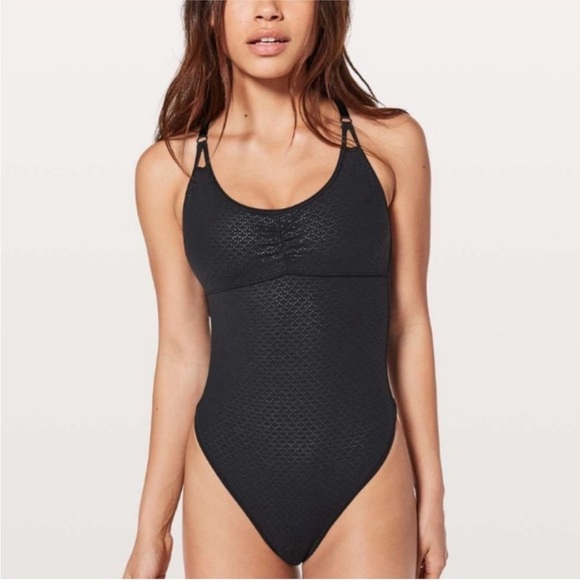 Lululemon The Easy bodysuit black thong small s 4 cross back built in bra - Picture 1 of 9